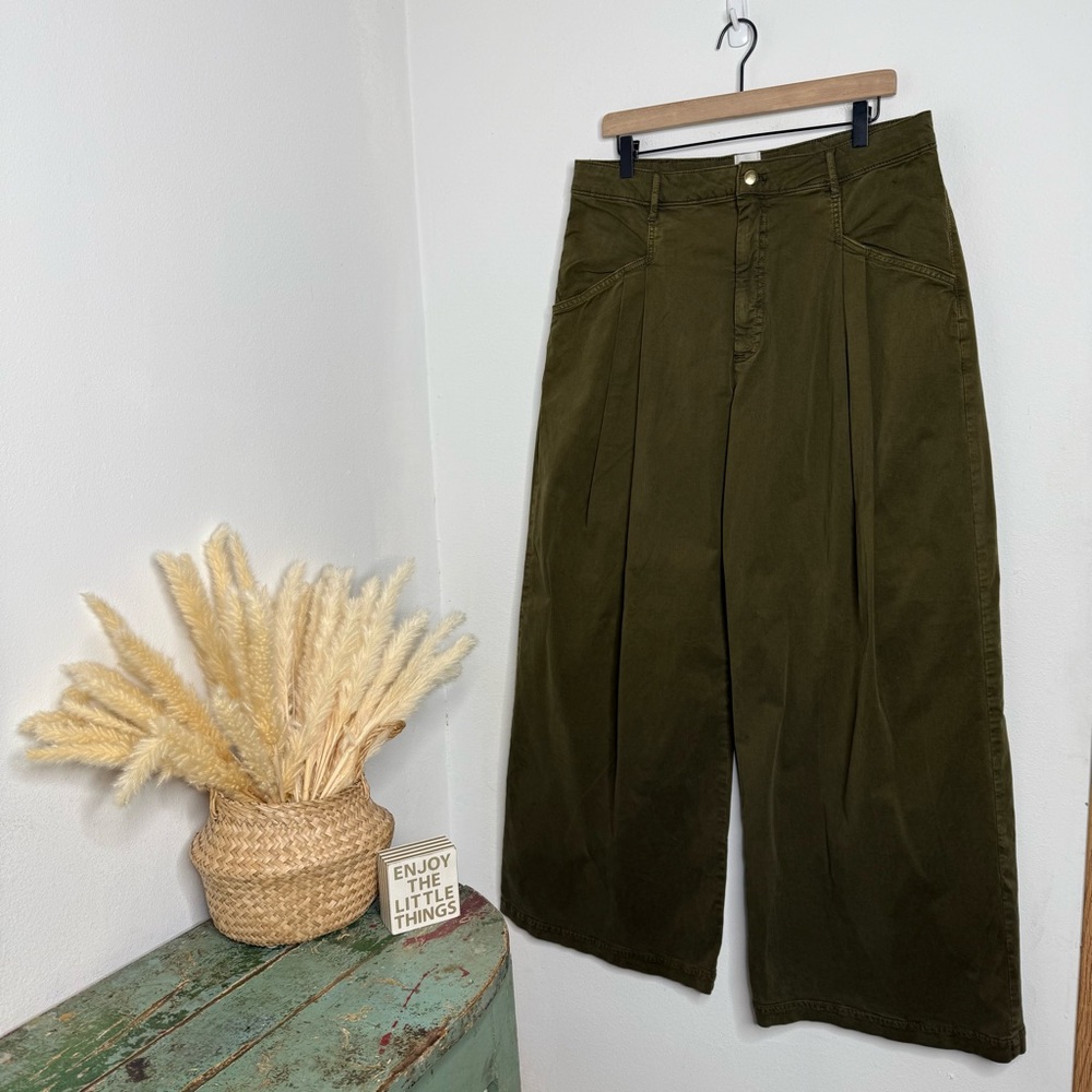 Anthropologie Maeve Oversized Wide-Leg Pleated Chino Pants in Moss Green Size 12 - Picture 4 of 16